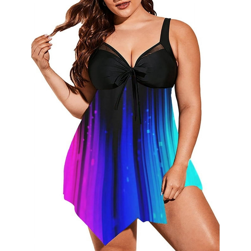 NWT Sexy Asymmetrical Gradient Color Tankini Swimsuit (Black/Multi) - Lapa